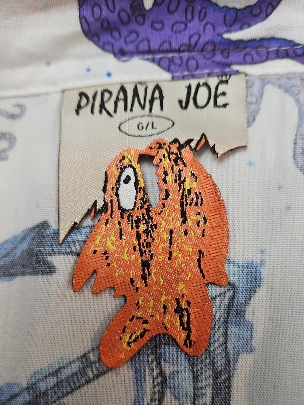 Pirana Joe Octopus & Anchor Print Button Up Shirt Men's Large Short Sleeve - Picture 3 of 9